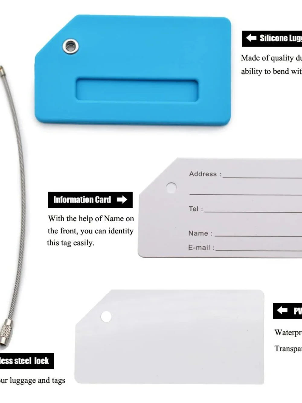 7 Pack Silicone Luggage Tag for Suitcases with Name ID Card, TSA Approved, Priva